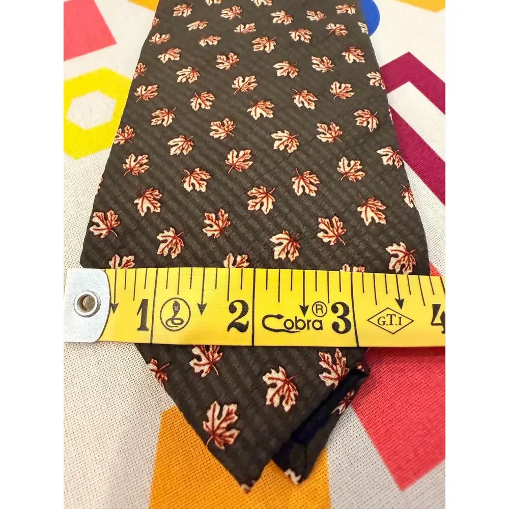Kenneth Cole New York Silk Tie Mens Olive Brown Orange Maple Leaf Fall Autumn